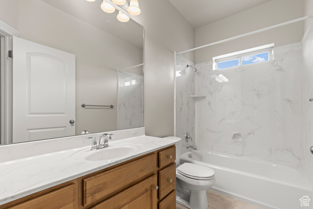 Bathroom with vanity,  shower combination, and tile patterned floors