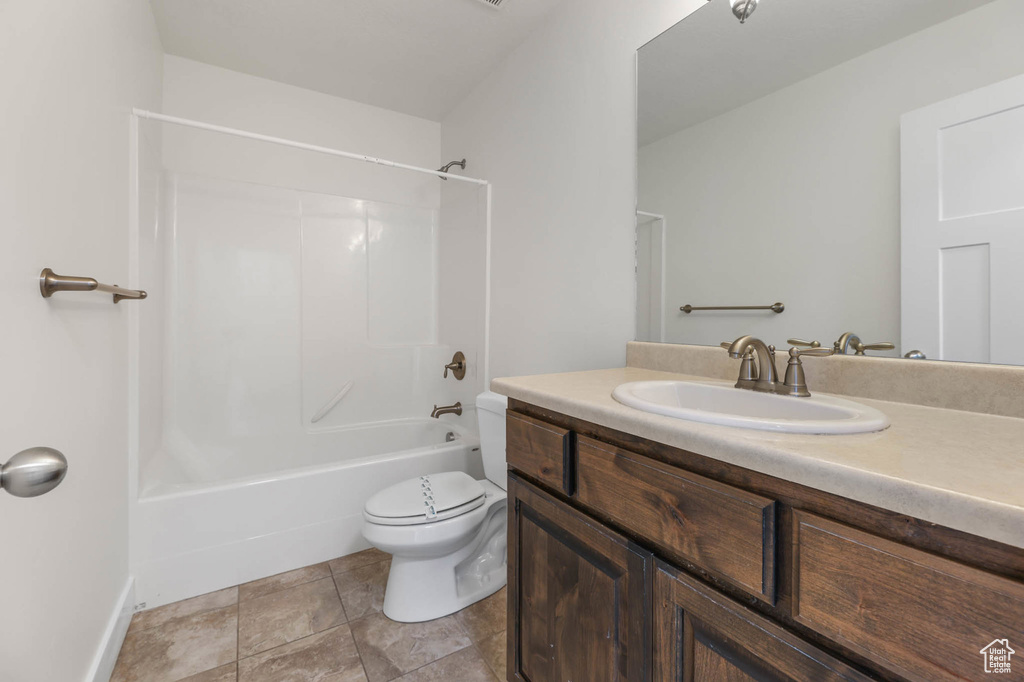Full bathroom featuring vanity and shower / bath combination