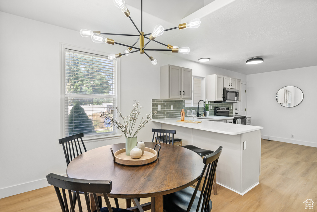 Dining room featuring a chandelier and light wood-style floors