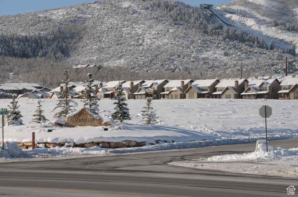 View of mountain background featuring nearby suburban area