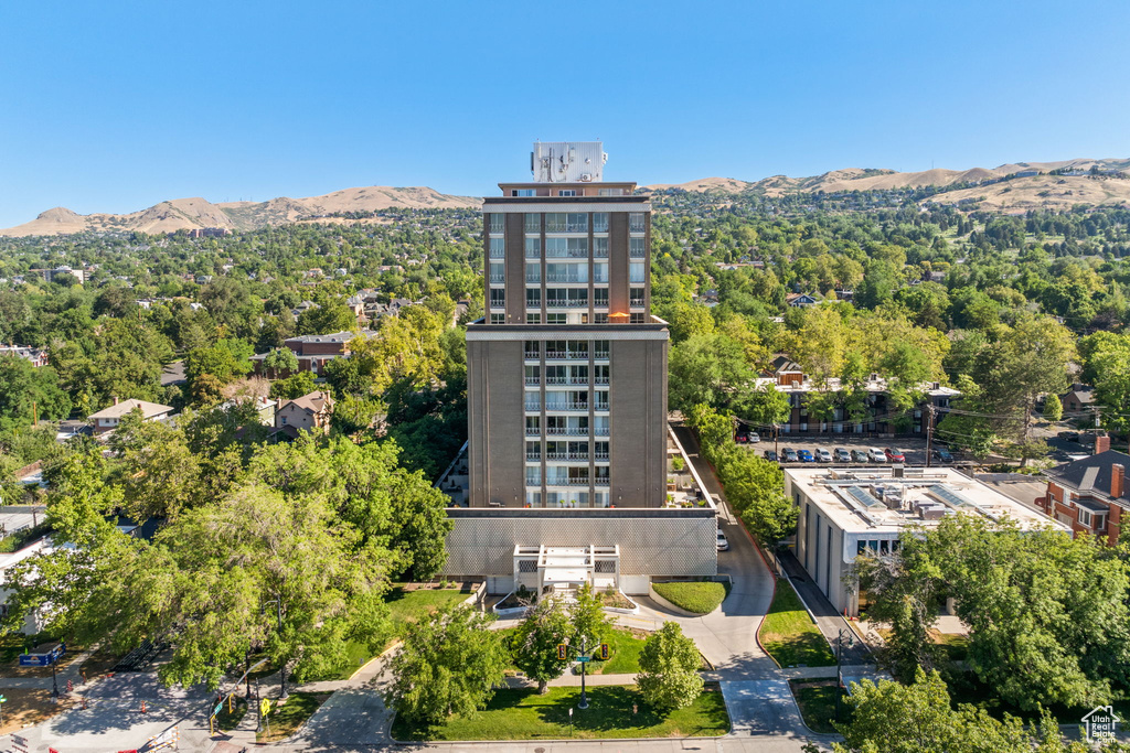 Drone / aerial view of a mountain backdrop