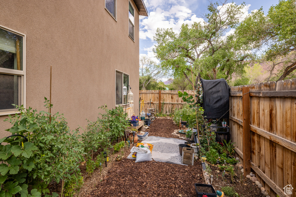 View of fenced backyard