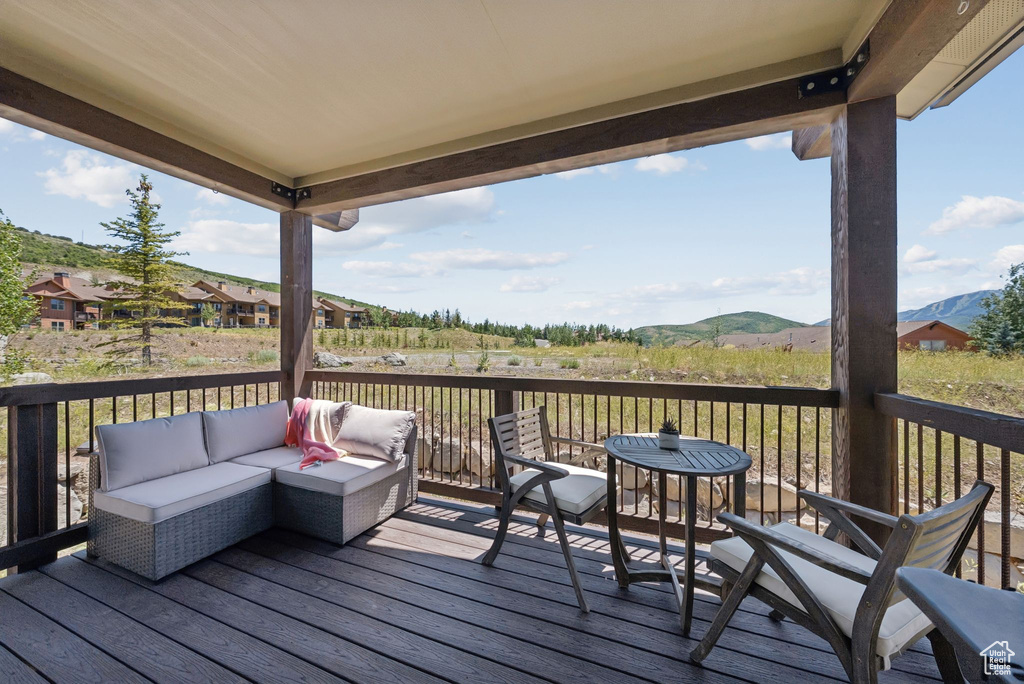 Wooden terrace with a mountain view