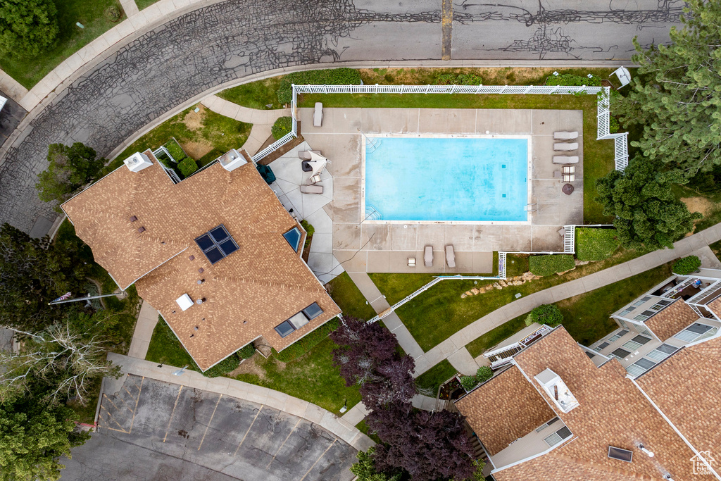 Aerial view of a pool