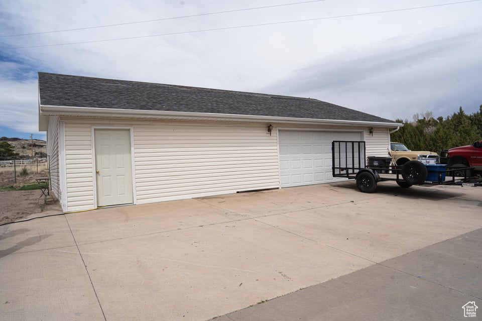 View of detached garage