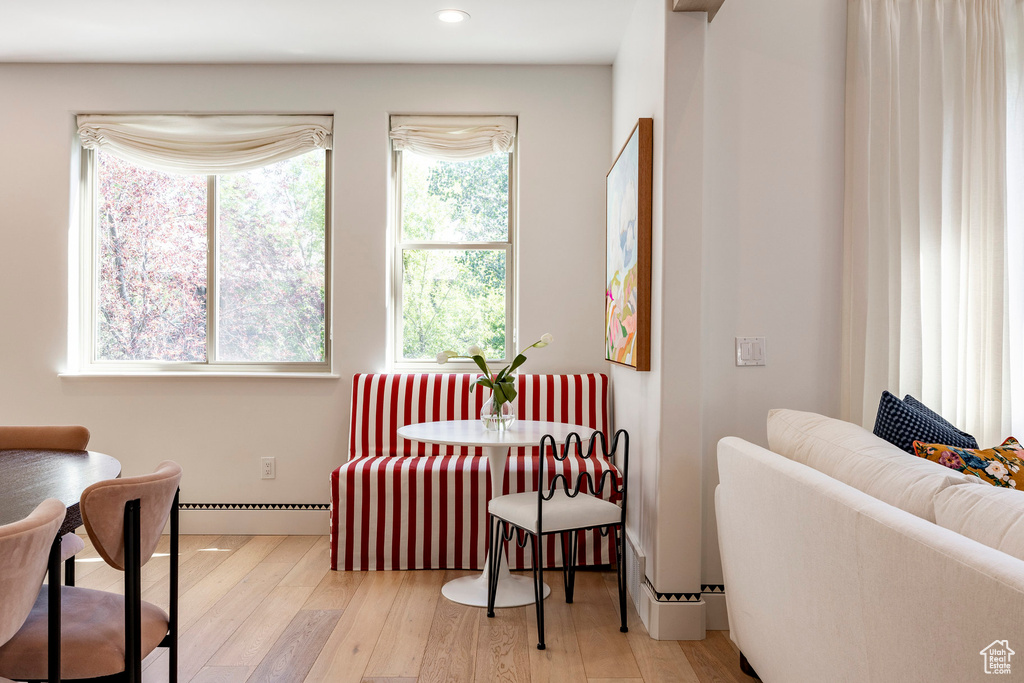 Sitting room featuring wood finished floors and recessed lighting