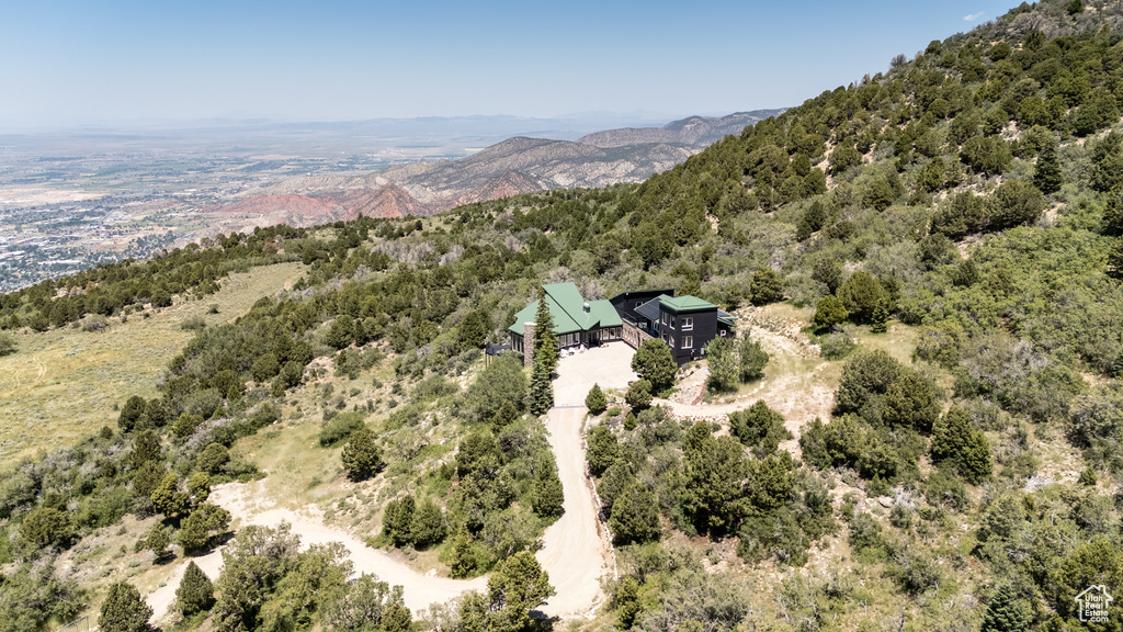View from above of property with mountains