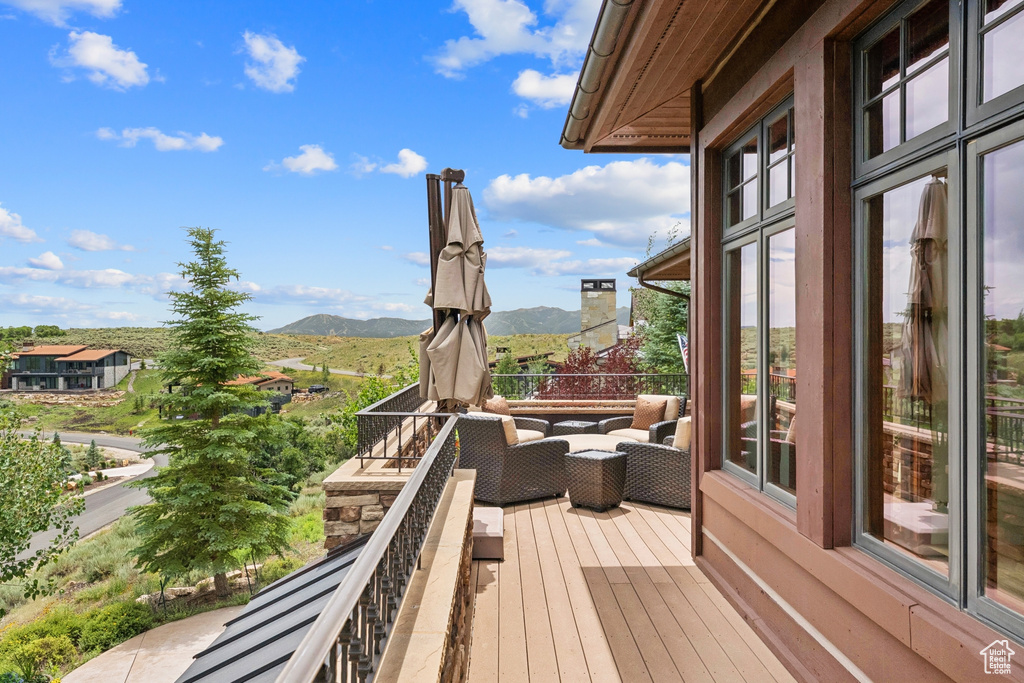 Deck featuring a mountain view