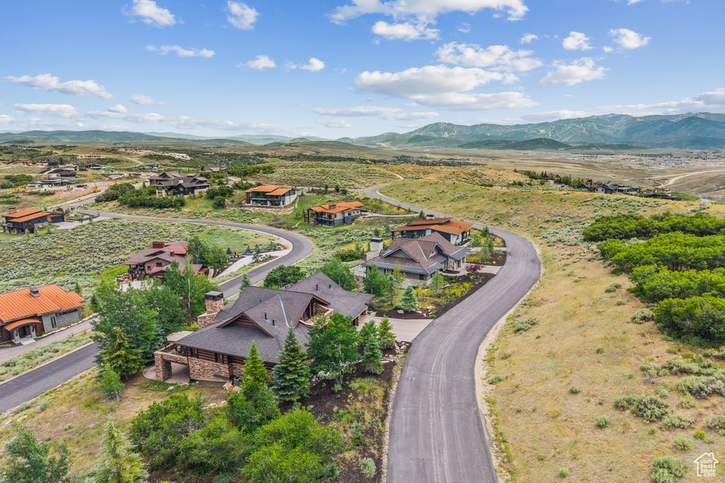 Aerial perspective of suburban area with mountains