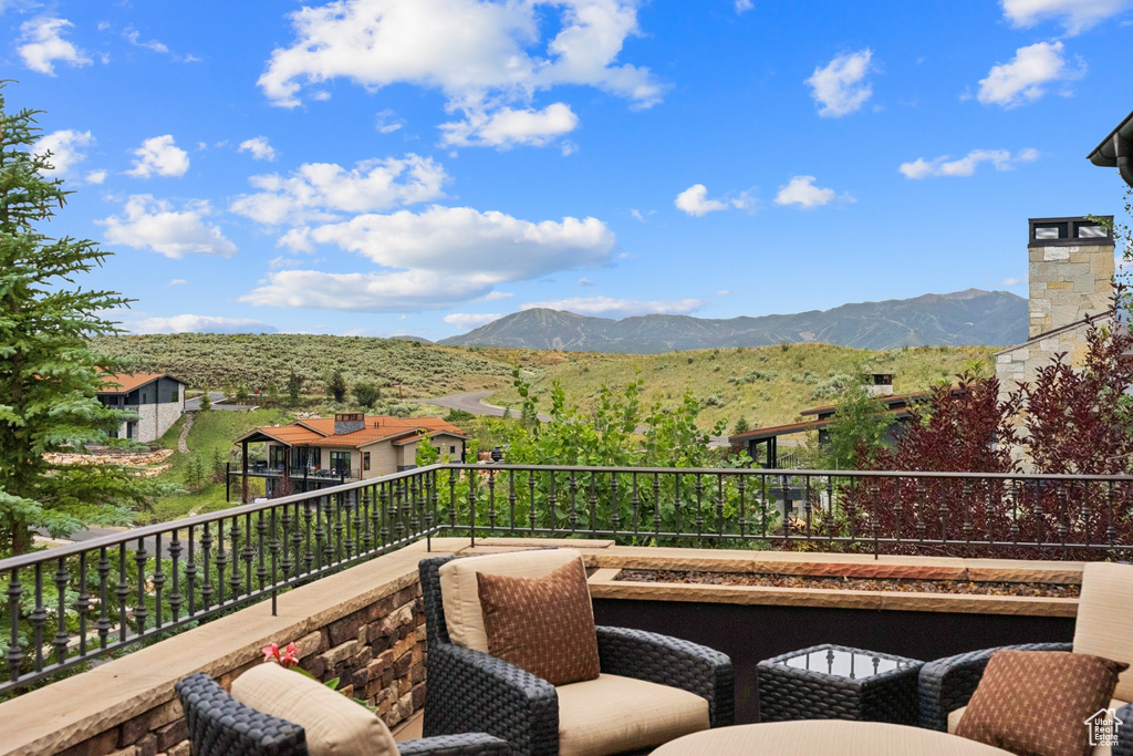 Balcony with a mountain view