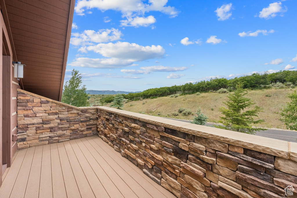 Wooden deck with a mountain view