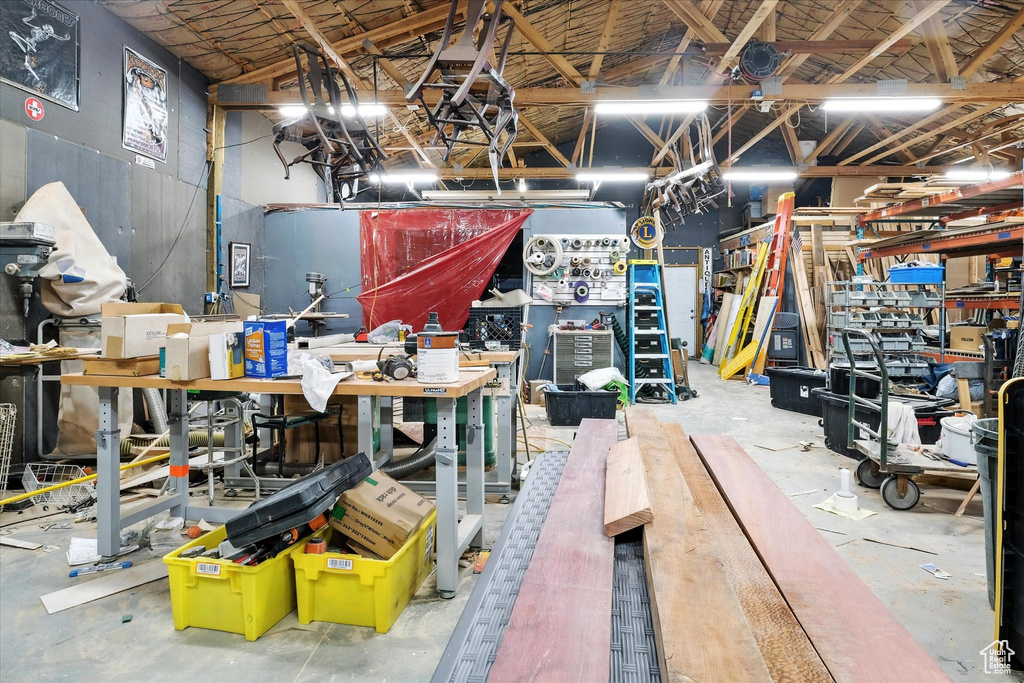 Below grade area featuring a workshop area