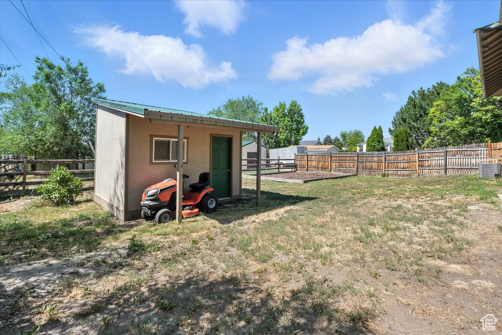 View of fenced backyard