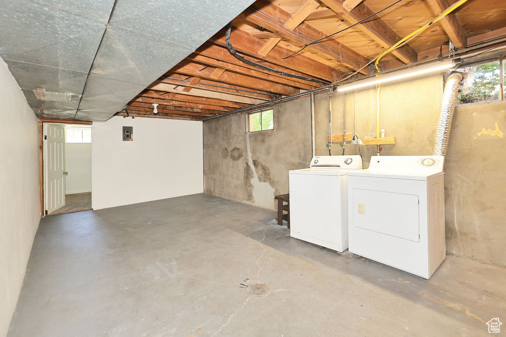 Below grade area with washing machine and dryer and healthy amount of natural light