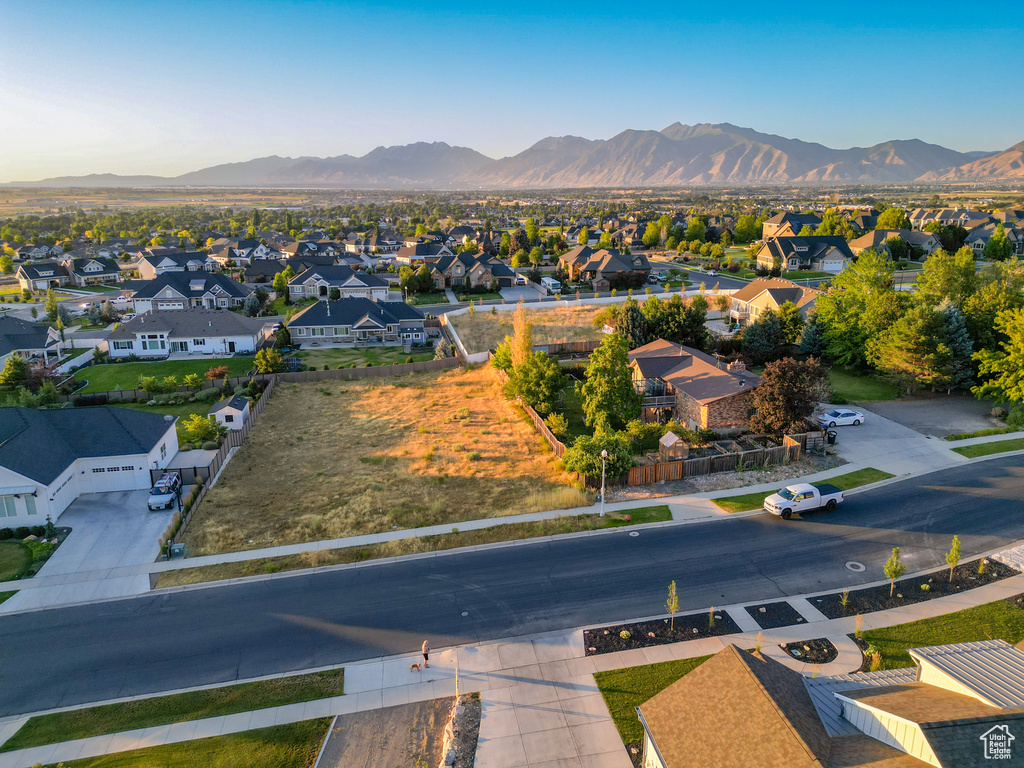 Aerial perspective of suburban area with mountains