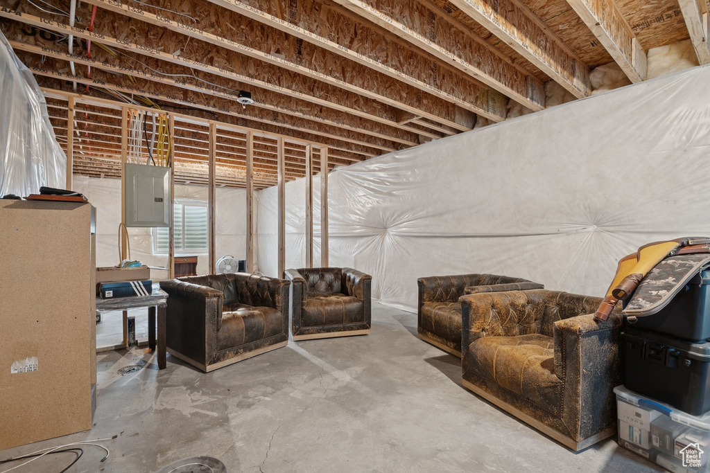 Basement with electric panel