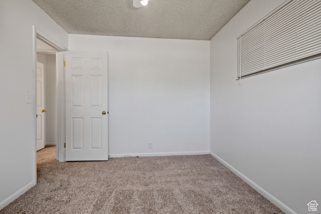 Unfurnished room featuring carpet flooring and a textured ceiling