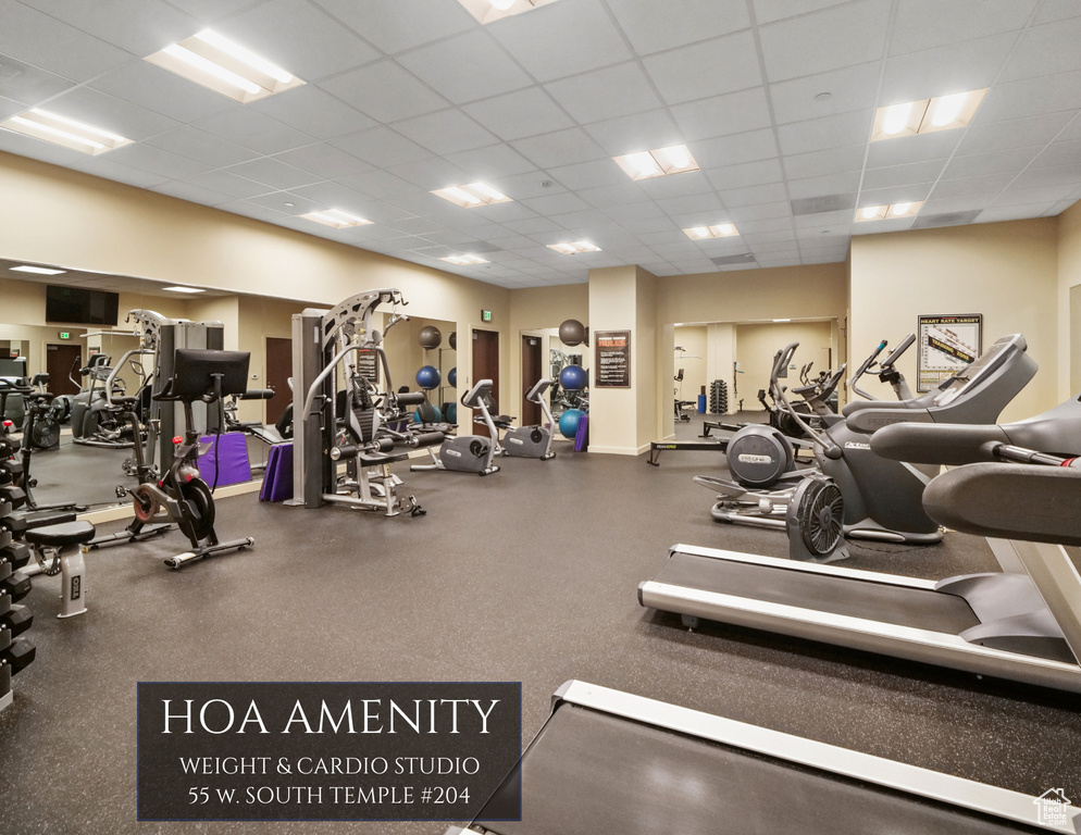 Gym featuring a paneled ceiling