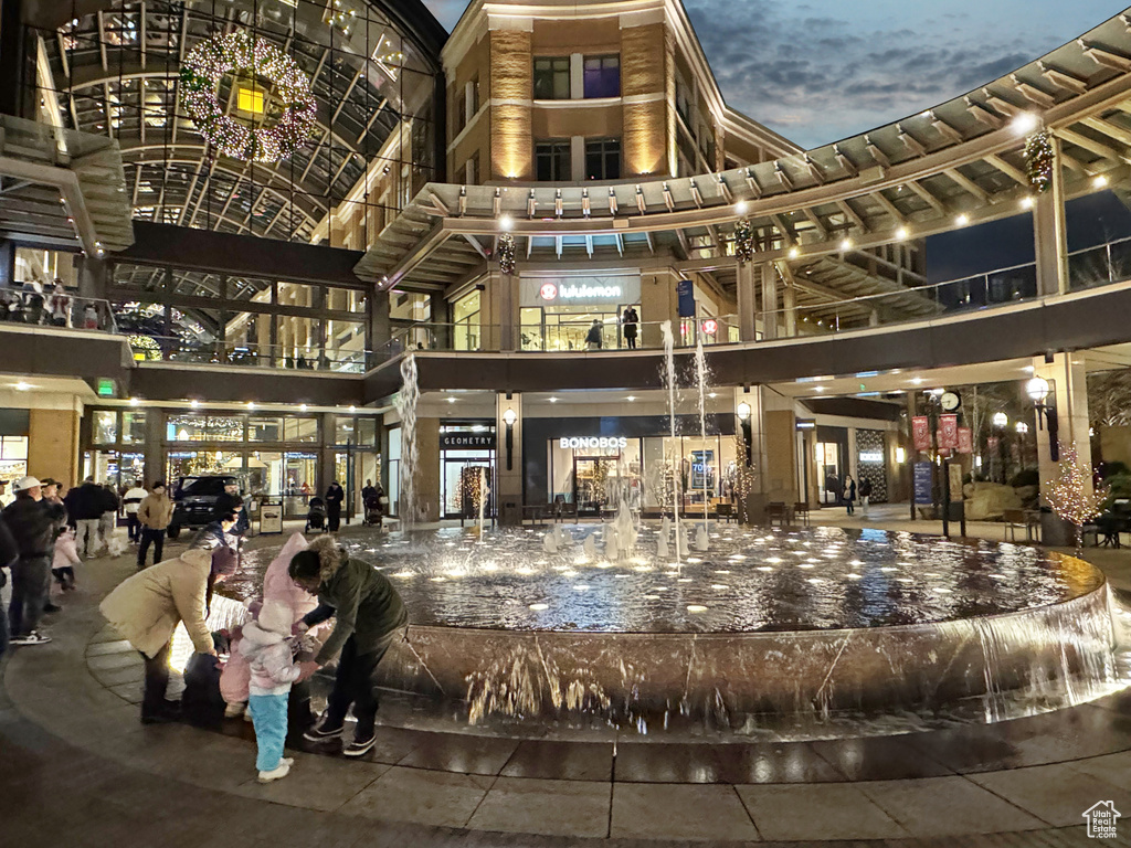 Common area with a towering ceiling