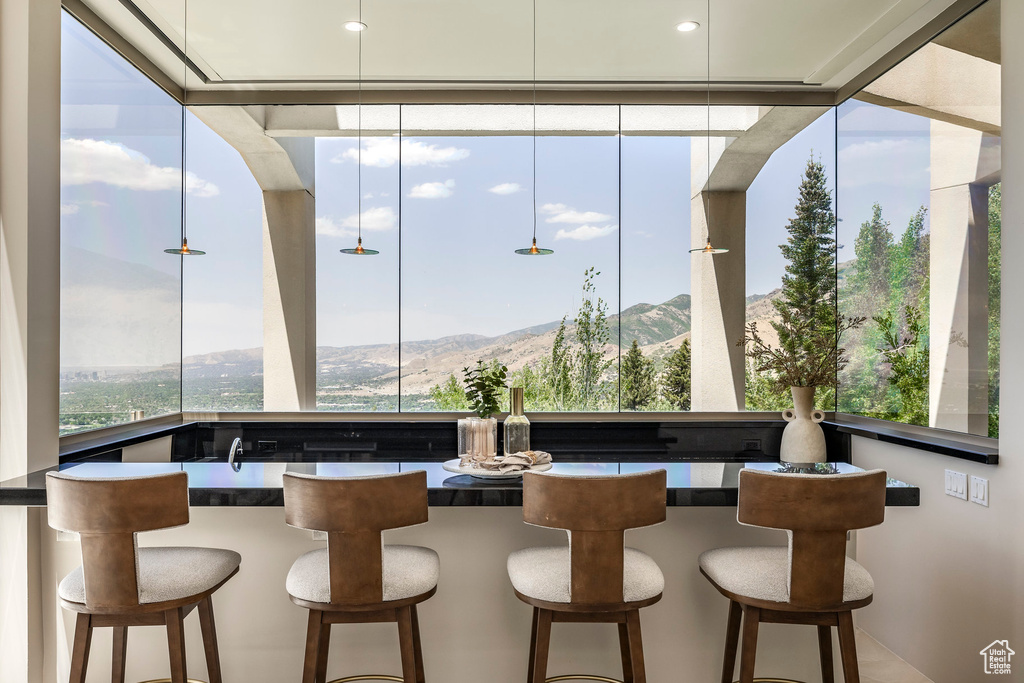 Dining area featuring a mountain view