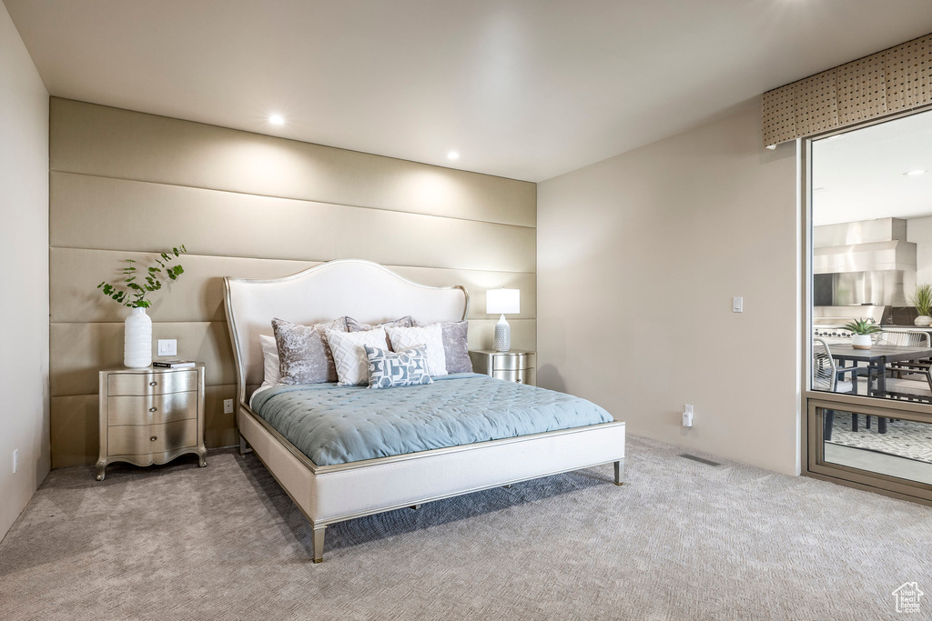 Bedroom featuring carpet flooring and recessed lighting