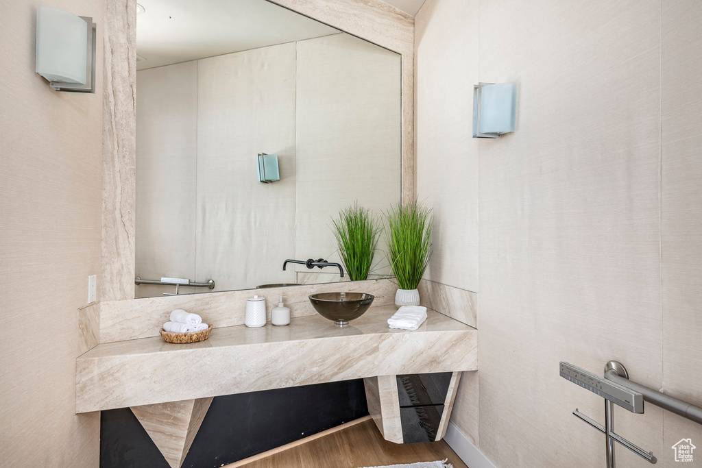 Bathroom with wood finished floors