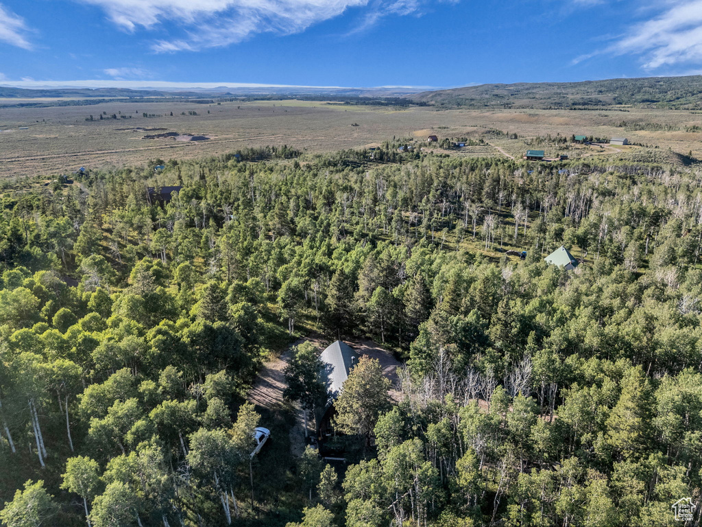 Aerial view of property's location featuring a heavily wooded area