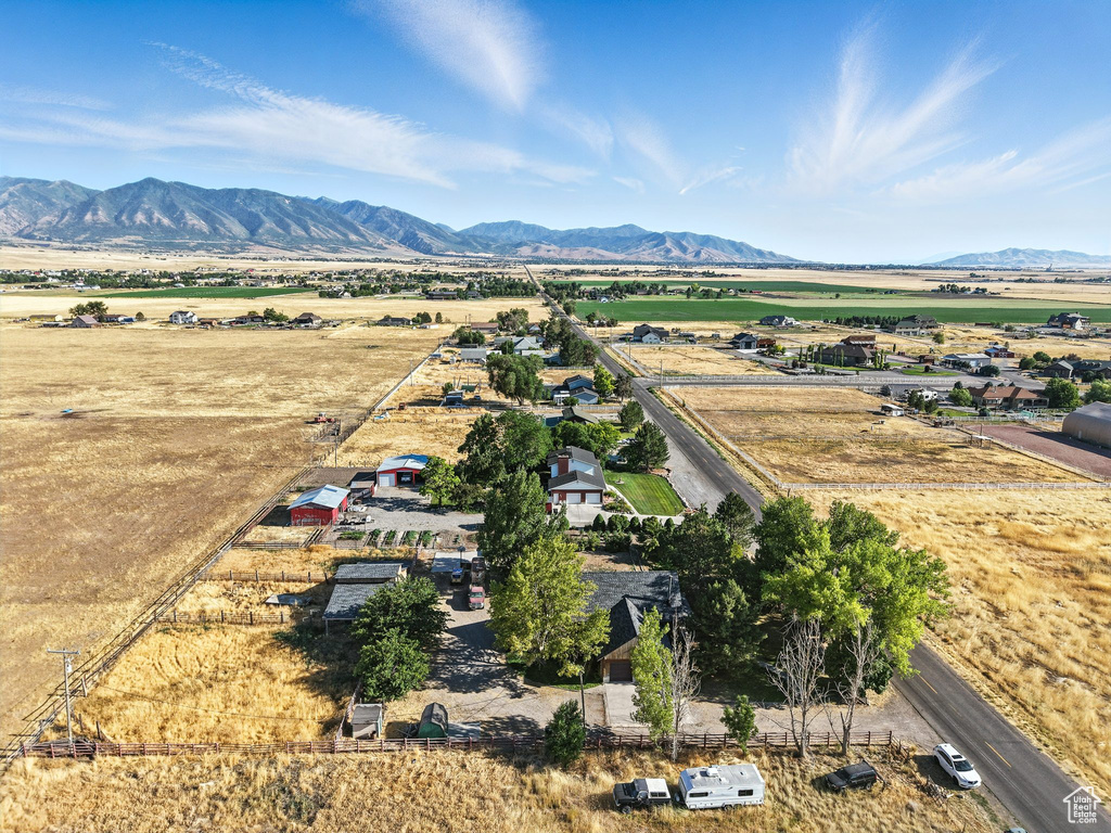 Overview of rural landscape with mountains