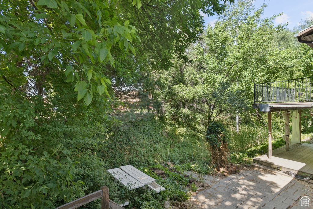 View of yard with a deck