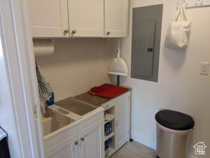 Laundry area featuring electric panel