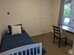 Bedroom with carpet floors and baseboards