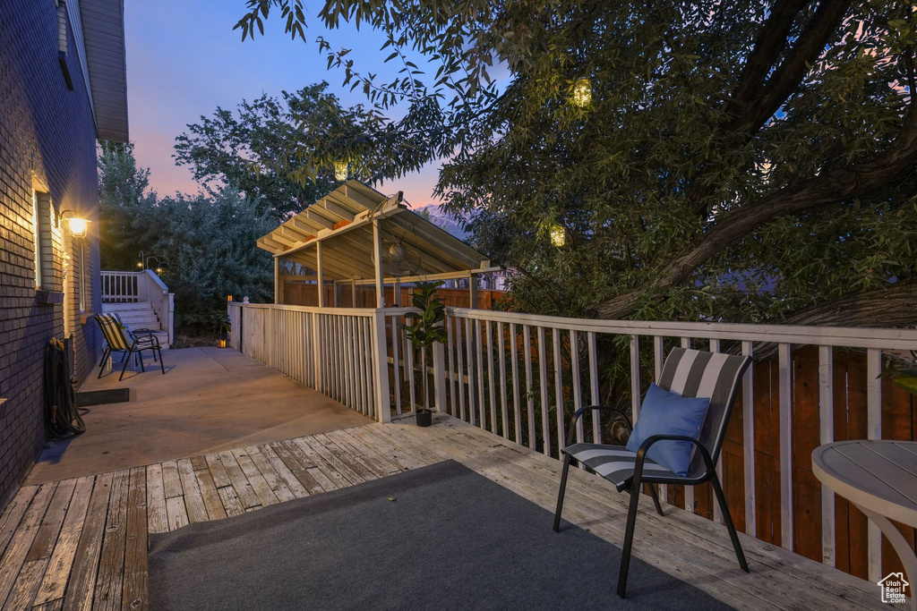 View of deck at dusk