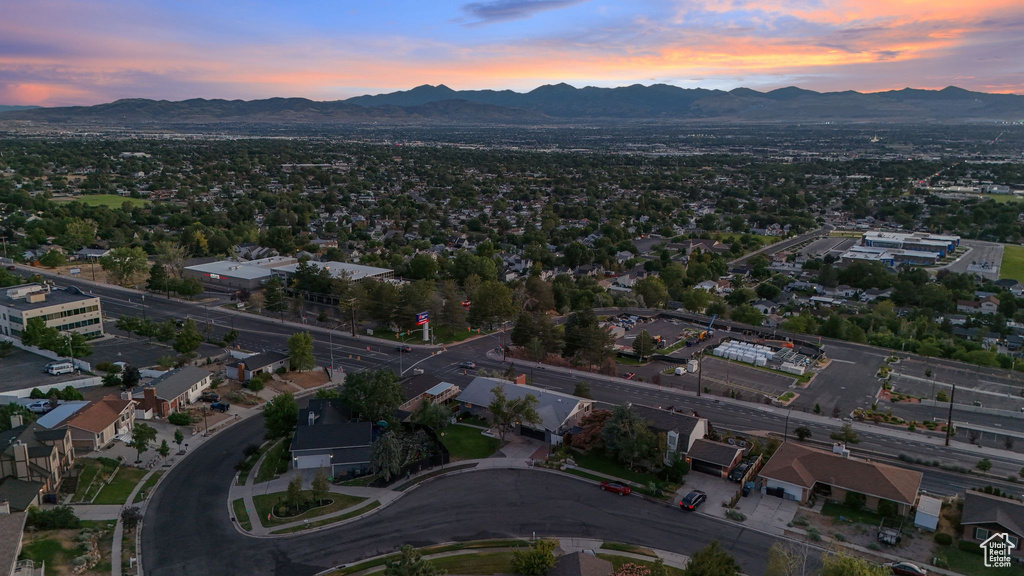 Aerial view at dusk of a mountain view