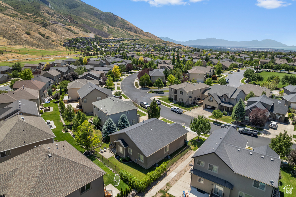 Aerial perspective of suburban area featuring mountains