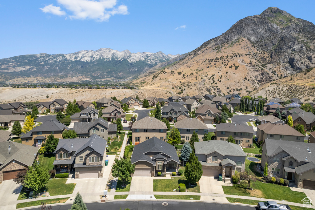 Aerial perspective of suburban area featuring mountains