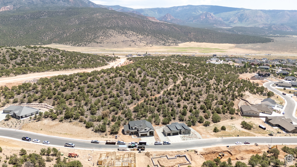 Drone / aerial view of a mountain backdrop