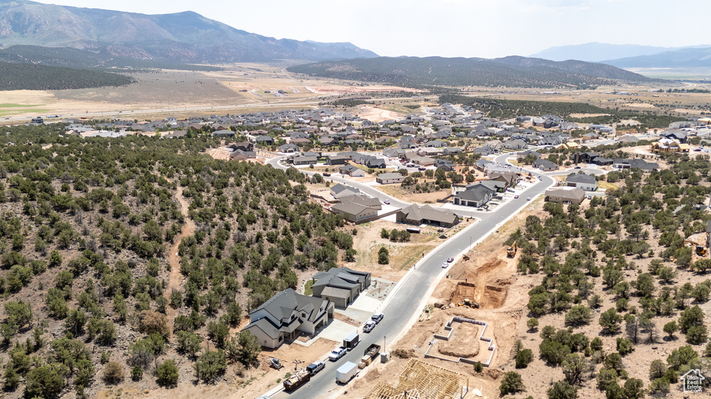 Bird's eye view of a mountainous background