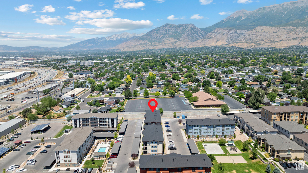 Aerial view of a mountain backdrop