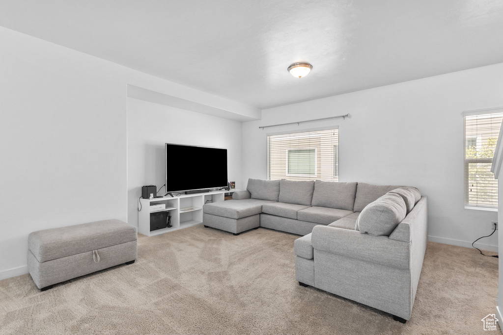 Living room with carpet and baseboards