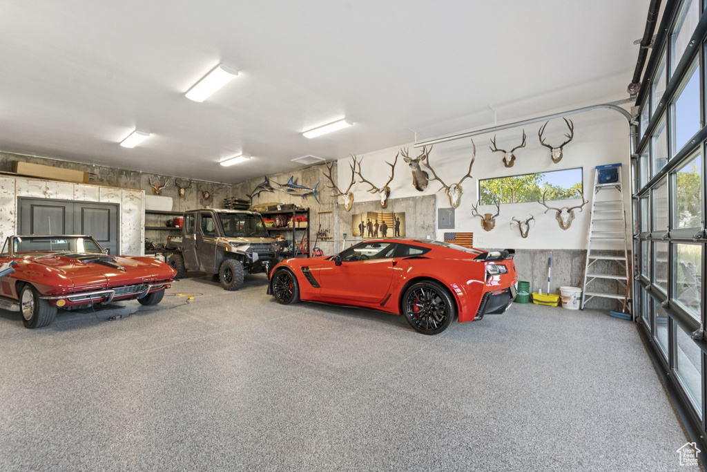 Garage featuring electric panel