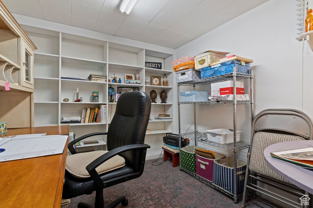 View of carpeted home office