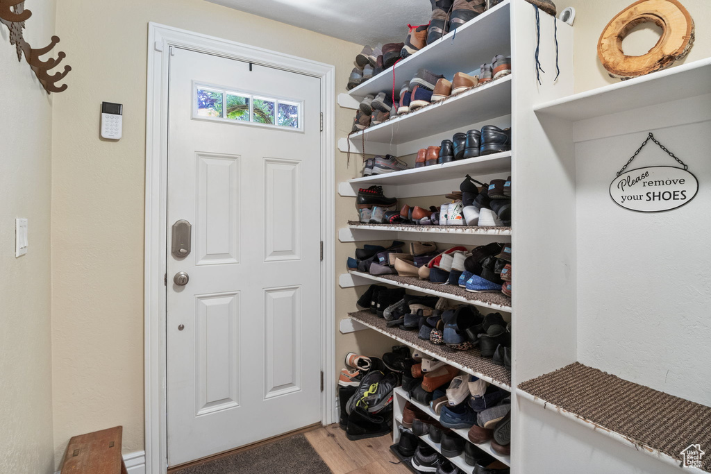 Mudroom with wood finished floors