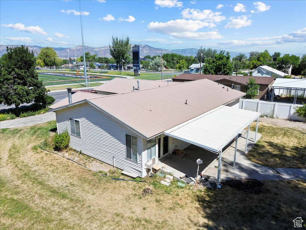 View from above of property featuring mountains