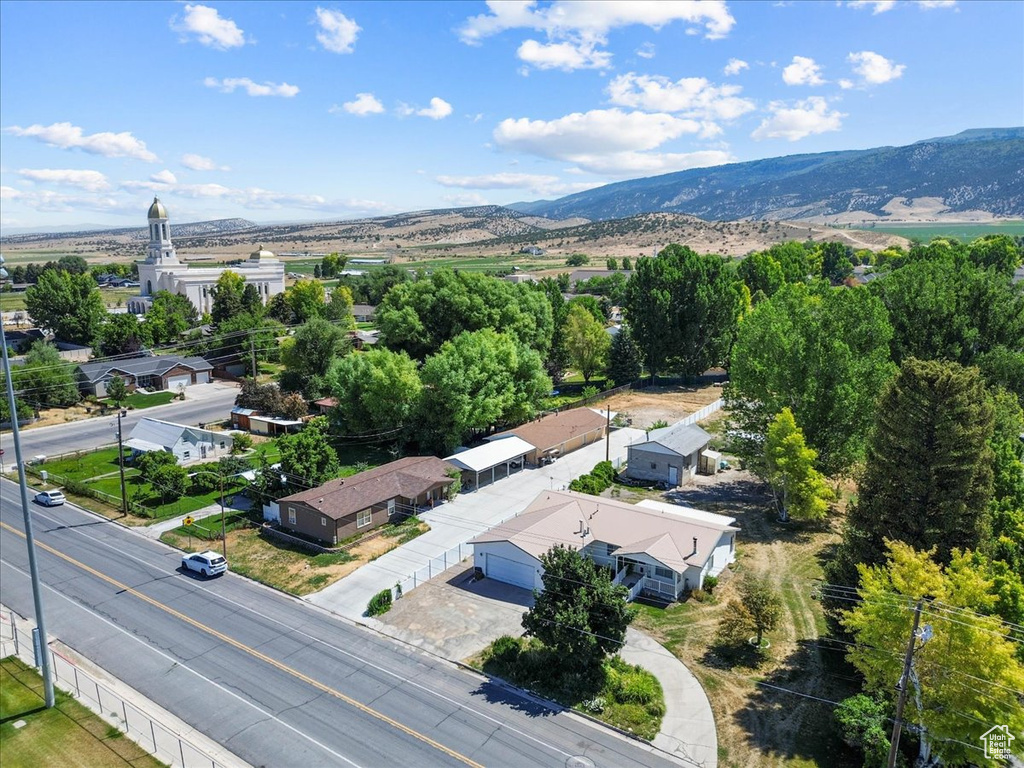 Drone / aerial view of a mountain backdrop