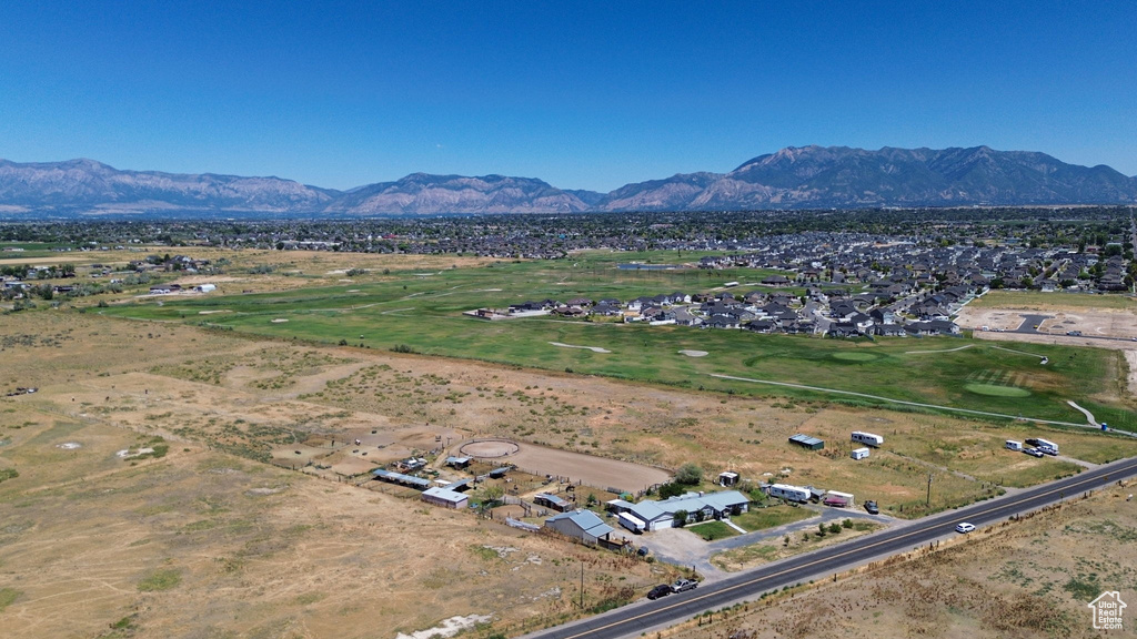 Drone / aerial view of a mountainous background