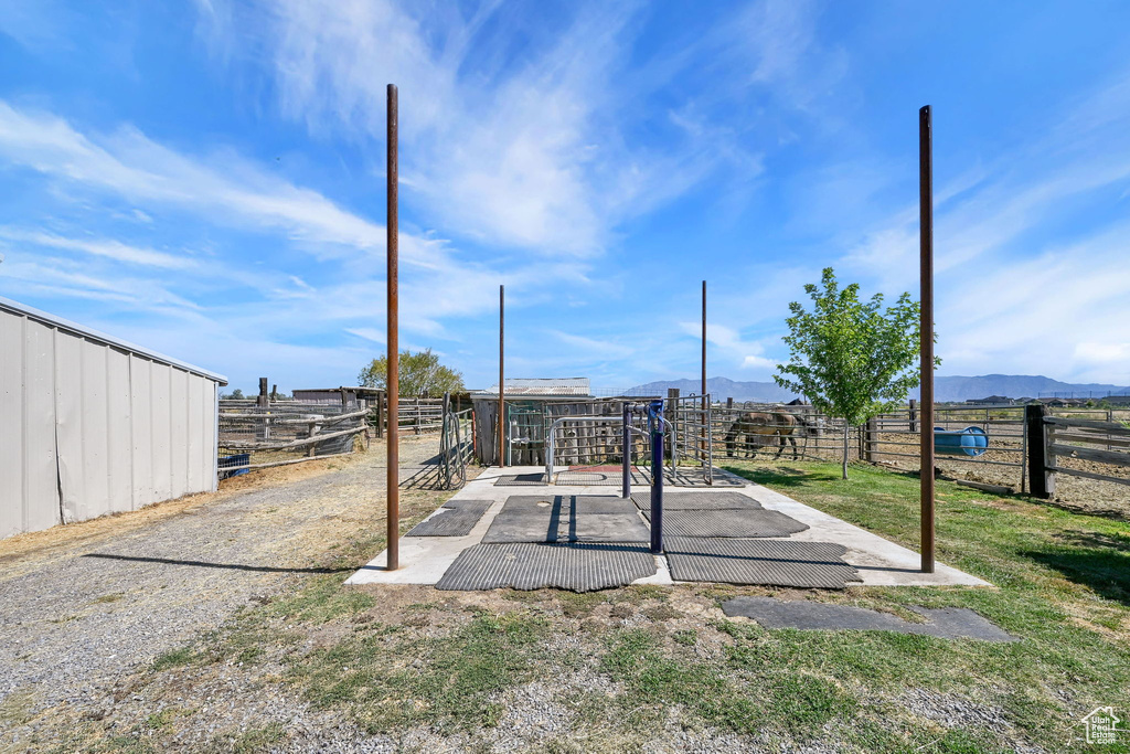 View of play area featuring a mountain view