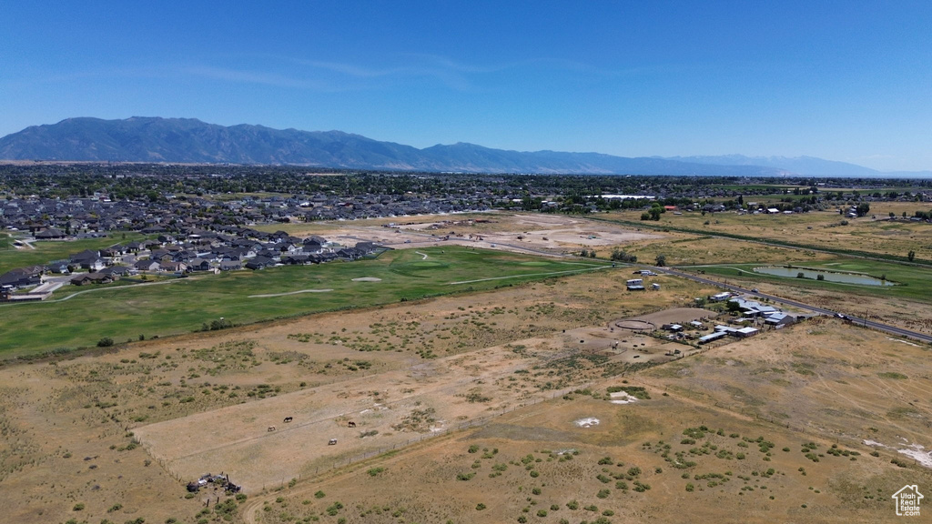 Aerial view of a mountain backdrop