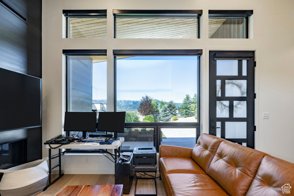 Office area featuring wood finished floors