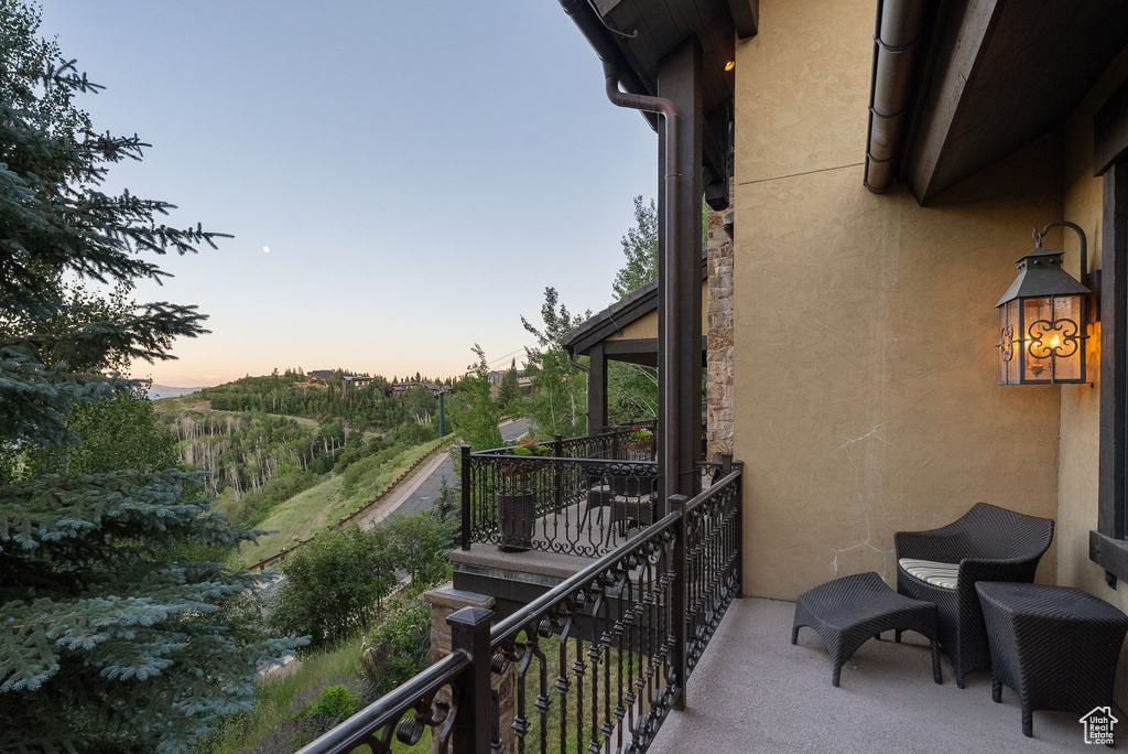 View of balcony at dusk
