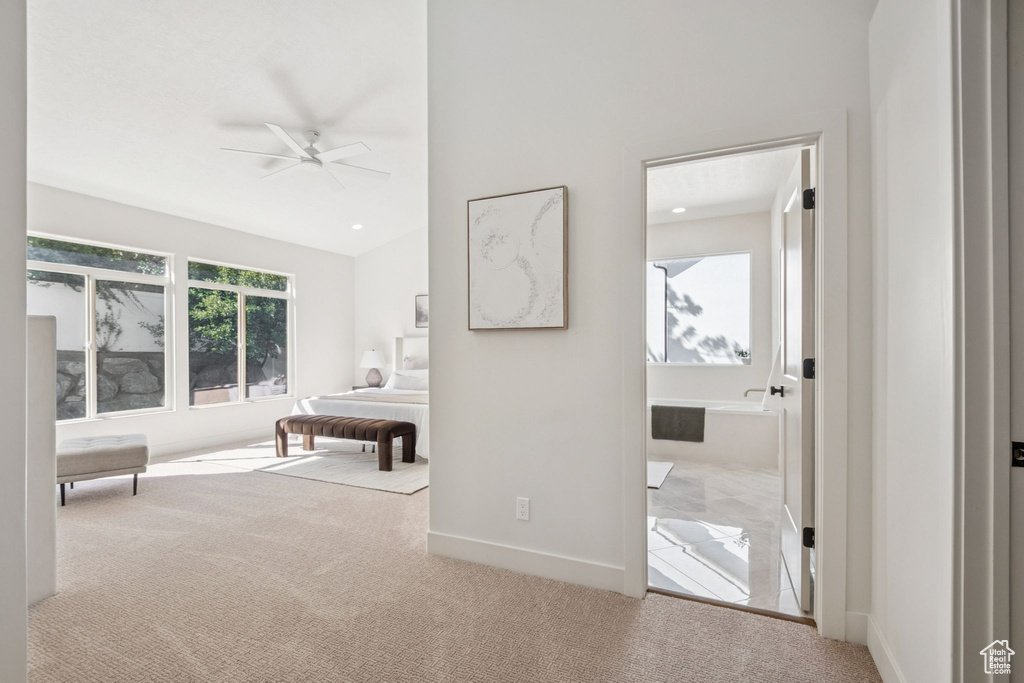 Corridor with carpet and baseboards